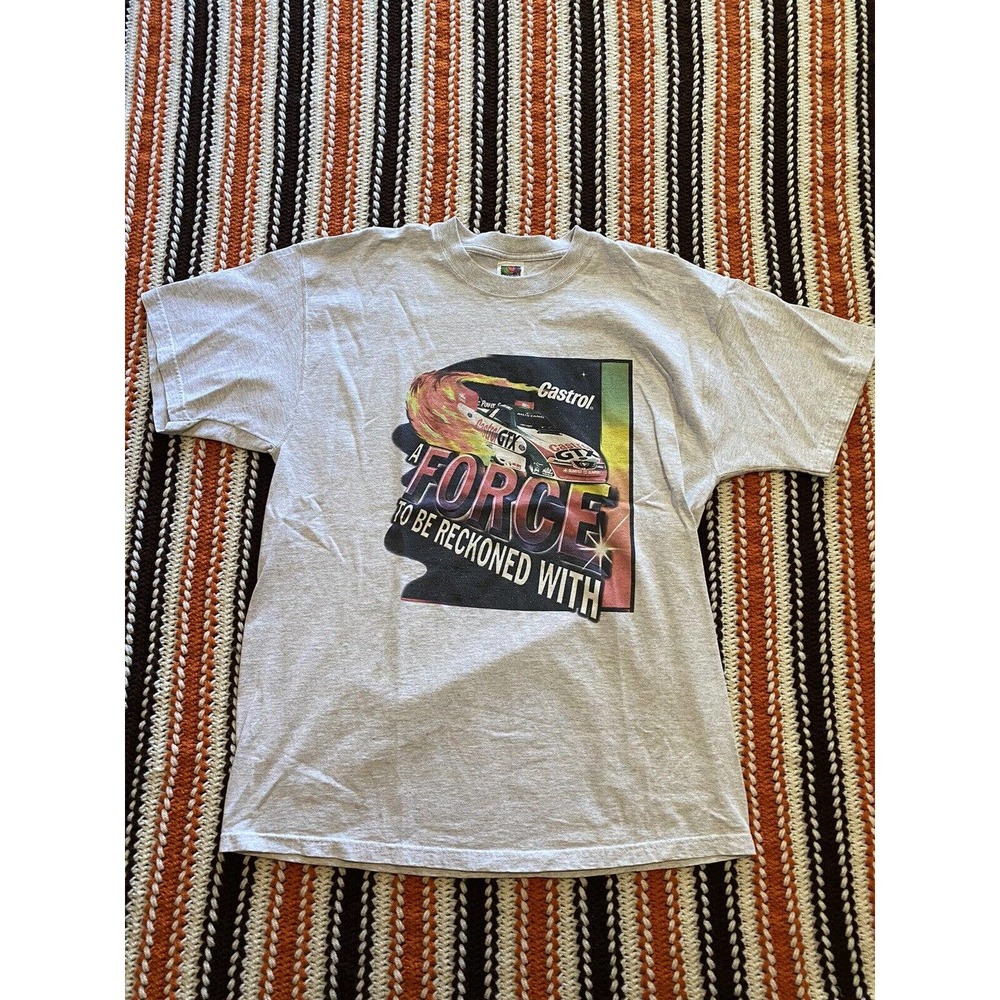 Vintage Castro Motor Oil Racing Shirt Double Sided Men’s Size XL Sport Race Car